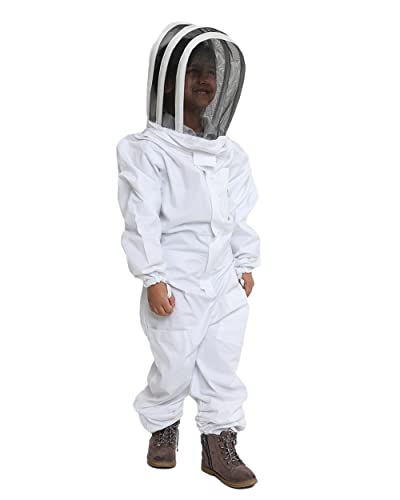 FOREST BEEKEEPING SUPPLY- Kids Full Body Bee Suit. Cotton twill soft to Children’s skin tuff to bee Stings with Veil - color: Cotton Suit, size: Small