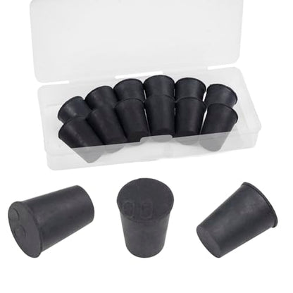 12pcs Lab Rubber Stoppers for Lab Tube 00# Hole Stopper | 11x15x20mm Stopper Size Black Tapered Shaped Solid Rubber Stopper - size: 00# Black