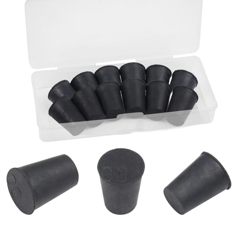 12pcs Lab Rubber Stoppers for Lab Tube 00# Hole Stopper | 11x15x20mm Stopper Size Black Tapered Shaped Solid Rubber Stopper - size: 00# Black
