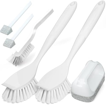 Holikme Cleaning Brush Set, Scouring Pad for Cleaning, Groove Gap Brushes for Pot, Pan, Kitchen Sink, Wire Brushes (White) - color: White