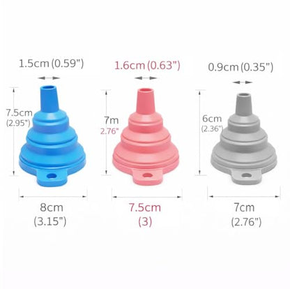 3PCS Silicone Funnel Set, Flexible Rubber Kitchen Funnels for Filling Bottles, Small Medium Large Food Grade Funnel for Essential Oils, Spices, Powder, Cooking, Liquid, Perfume, Flask - color: RGB