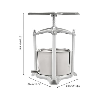 1.6Gal/6L Fruit Wine Press - Heavy-Duty Stainless Steel Manual Juice Maker with T-Handle & Dual Barrels, 100% Natural Cider Press for Apple Berry Vegetables Cheese Tincture - Silver - color: Sliver, size: 1.6GaL