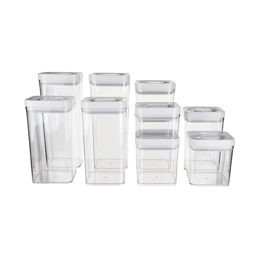 Amazon Basics Airtight Food Storage Containers, BPA Free, Dishwasher Safe, with Twist/Turn Lids, for Kitchen Pantry Organization, 10-Piece Square Set, Clear Plastic
