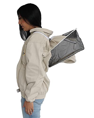 Beekeeping Jacket with Round Veil and Gloves, Natural Canvas Bee Jacket with Durable YKK Brass Zippers for Professional & Hobby Beekeepers (2XL) - size: XX-Large