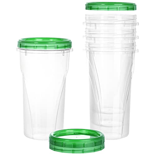 PLASTICPRO 48 Ounce Twist Top Deli Containers Clear bottom With Green Top Twist on Lids Reusable, Stackable, Food Storage Freezer Container Pack of 4 - color: Green