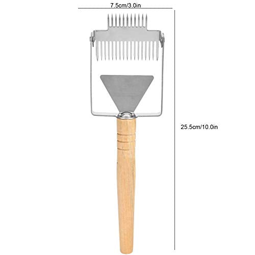 Honey Cutting Knife, Large Honey Uncapping Fork Double Head Uncapping Fork Stainless Steel Honeycomb Honey Scraper with Wooden Handle Beekeeper Equipment Tool