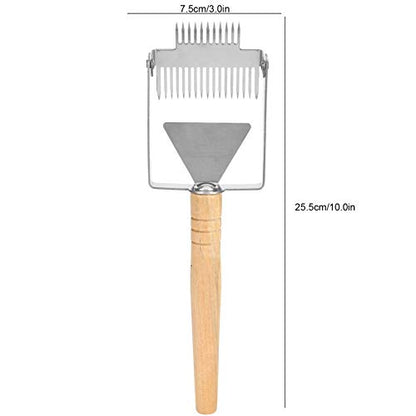 Honey Cutting Knife, Large Honey Uncapping Fork Double Head Uncapping Fork Stainless Steel Honeycomb Honey Scraper with Wooden Handle Beekeeper Equipment Tool