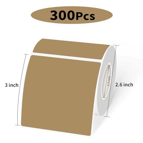 Square Thermal Labels Stickers 3"x3", Brown Square Direct Thermal Labels Stickers, Perforation Line Design- 300 Sheets - color: Brown, size: Square 3'' X 3''