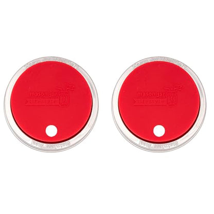 2 Pack, Cherry Red, Wide Mouth Silicone Straw Hole Tumbler and Fermentation Lids with Stainless Steel Bands by Mason Jar Lifestyle - color: Cherry Red, size: Wide Mouth
