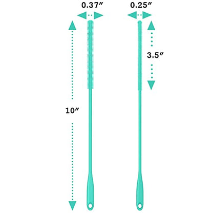 Silicone Straw Brush 4 Pack - (2 Small, 2 Wide) - 10 Inches Reusable Straw Cleaner, Pipe Cleaners, Straw Cleaning Tool for Drinking Straws, Pipes, Tubes, Glass and Detailing (Teal) - color: Teal