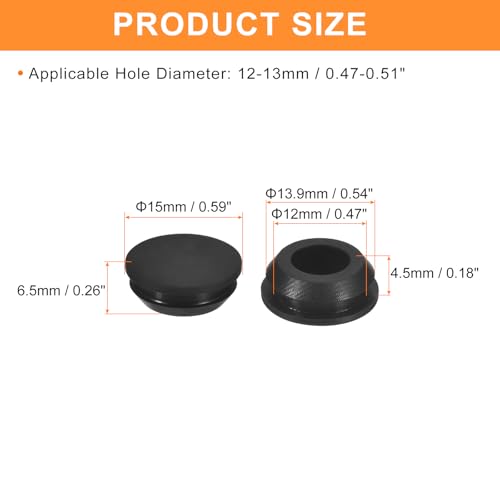 uxcell 25Pcs Silicone Plugs, Rubber Round Snap in Locking Hole Plugs for 12-13mm Hole, Hole Stoppers Waterproof Hole Plug for Metal Tube, Furniture End Caps Inserts, Black - size: 12-13mm