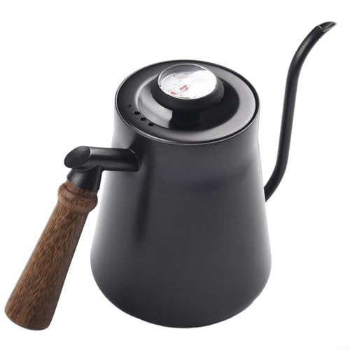 Stainless Steel Gooseneck Kettle With Built-in Thermometer, Narrow Spout Pour Over Coffee Pot For Precise Manual Brewing Of Coffee Or Tea For Home Kitchen Or Cafe Use(650ML Black)