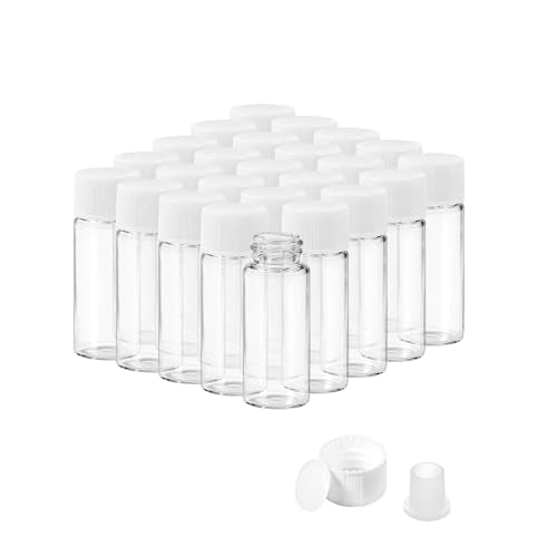 4ml Clear Glass Vials with Screw Caps and Plastic Stoppers, 1 Dram Small Liquid Sample Vial, Leak-Proof Vial, 25PCS(White Cap) - color: CLEAR, size: 4ml