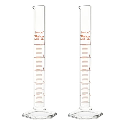 stonylab Graduated Cylinder, 2-Pack B Grade Borosilicate Glass Cylinder with Stable Hexagonal Base, 10 ml - size: 10 ml