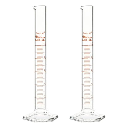 stonylab Graduated Cylinder, 2-Pack B Grade Borosilicate Glass Cylinder with Stable Hexagonal Base, 10 ml - size: 10 ml