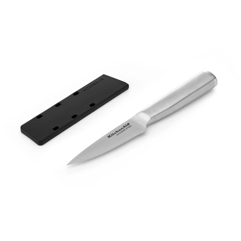 KitchenAid Gourmet Forged Stainless Steel Paring Knife with Custom-Fit Blade Cover, 3.5-inch, Sharp Kitchen Knife, Japanese Stainless Steel Blade, Brushed Handle - style: 3.5-Inch Paring Knife
