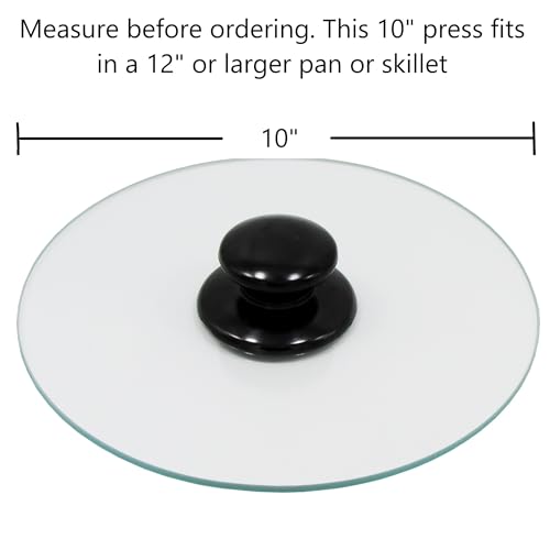 Northwest Enterprises Bacon Press, Round Tempered Glass Bacon Press and Splatter Shield, Perfectly Cooked Flat Bacon Every time! (10 Inch)