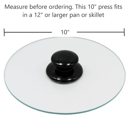 Northwest Enterprises Bacon Press, Round Tempered Glass Bacon Press and Splatter Shield, Perfectly Cooked Flat Bacon Every time! (10 Inch)