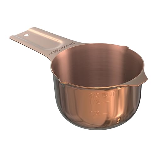 Color Up ⅔ Cup Measuring Cup (160 ml) – Premium Copper Stainless Steel, Accurate for Wet & Dry Ingredients, Embossed Markings, Easy-Pour Spouts, Dishwasher-Safe, Kitchen Essential - size: 2/3 Cup (160 ml) Copper