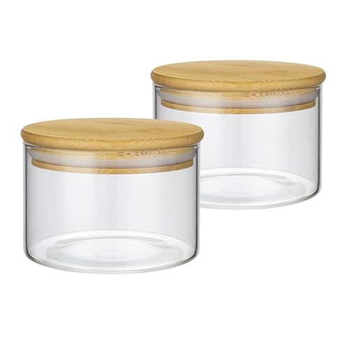 2PCS Small Glass Storage Jars with Airtight Lids,11 fl oz (330ml) Cute Clear Storage container with bamboo Lid,Glass Pantry Canister for Beans, Rice,Sugar,Cookie Coffee(N-Clear-2PCS-11FL OZ/330ML) - color: N-Clear-2PCS-11FL OZ/330ML