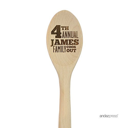 Andaz Press Personalized Laser Engraved Wooden Mixing Spoon, 12-inch, 4th Annual James Family Chili Cook Off, 1-Pack, Custom Name Wood Gifts - color: Custom Cook Off
