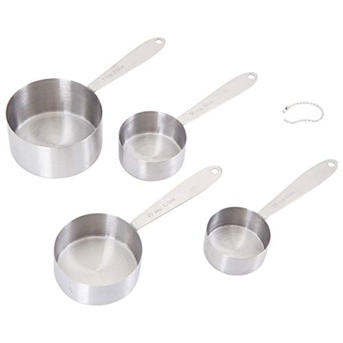 Farberware Measuring Cups and Spoons Set, 9-Piece Stainless Steel Kitchen Measuring Set with Engraved Measurements, Nesting Design with Rings for Easy Storage