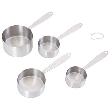 Farberware Measuring Cups and Spoons Set, 9-Piece Stainless Steel Kitchen Measuring Set with Engraved Measurements, Nesting Design with Rings for Easy Storage