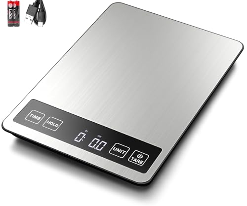 Fuzion Food Kitchen Scale 22lb/0.1oz - Food Scale 7 Units, Tare & Timer | Rechargeable, Tempered Glass+ Stainless Steel, Digital Kitchen Scale Grams and oz for Weight Loss, Cooking, Baking, Meal Prep - color: Silver Black