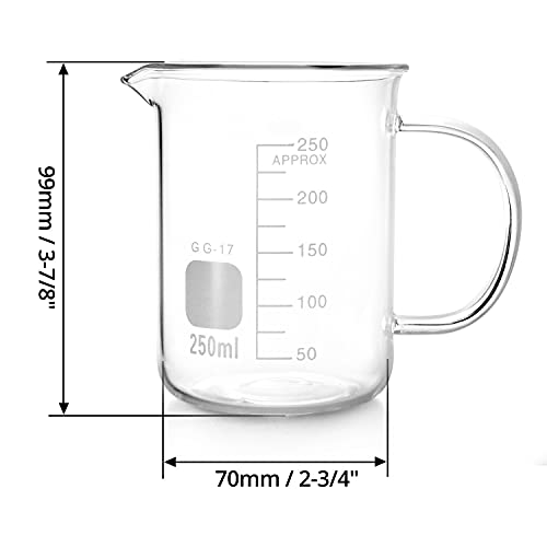 QWORK Beaker with Handle, 250ml/8.45oz, Borosilicate Glass,Measuring Cup, Beaker Mug with Pouring Spout - size: 250 ml