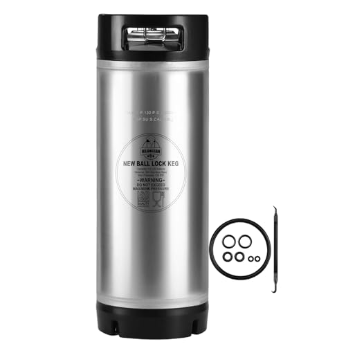 New 5 Gallon Keg Corny Keg, Stainless Steel Cornelius Keg with Ball Lock Keg Fittings, 5 Gallon Beer Keg with Dual Rubber Handle, Ball Lock Keg for Home Brewing