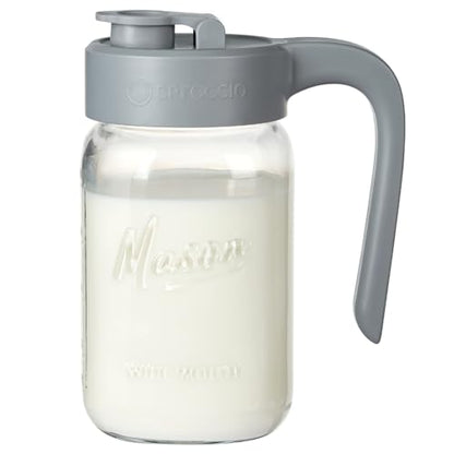 32 oz Glass Pitcher with Lid, 1 Quart Mason Jar Pitcher with Lid Airtight, Breast Milk Storage for Fridge, Ideal for Cold Brew Coffee, Iced Tea, Sun Tea, Juices - color: Gray