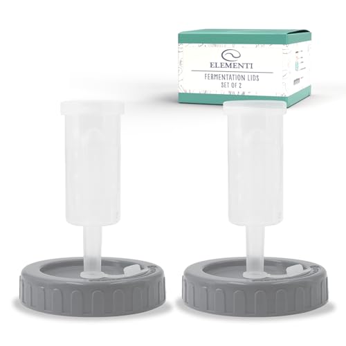 Elementi Mason Jar Fermentation Lids - Easy to Use Fermenting Lids for Wide Mouth Mason Jars - Make Delicious Sauerkraut & Kimchi, Airlocks Fermentation Kit, Burping Air Lock Fermenters - Set of 2 - color: Grey