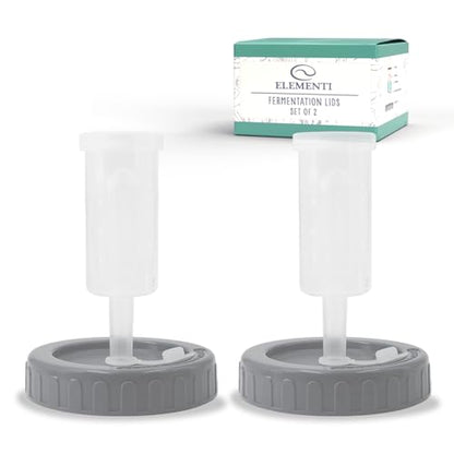 Elementi Mason Jar Fermentation Lids - Easy to Use Fermenting Lids for Wide Mouth Mason Jars - Make Delicious Sauerkraut & Kimchi, Airlocks Fermentation Kit, Burping Air Lock Fermenters - Set of 2 - color: Grey