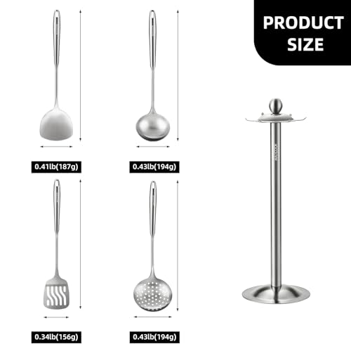 5 Pieces Cooking Utensils set, 18/8 Stainless Steel Kitchen Utensil Set with Rotating Holder (Dishwasher Safe) - size: 18/8 Stainless Steel Utensil Set of 5