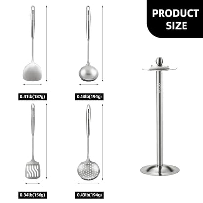 5 Pieces Cooking Utensils set, 18/8 Stainless Steel Kitchen Utensil Set with Rotating Holder (Dishwasher Safe) - size: 18/8 Stainless Steel Utensil Set of 5