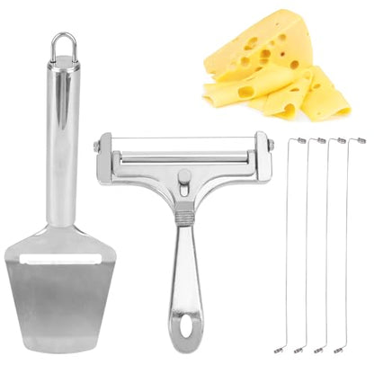 Cheese Slicer & Cheese Plane Set, Adjustable Handheld Cutter with 4 Extra Wires for Cheddar Gruyere & Mozzarella Kitchen Dairy Cutting Tool - style: Cheese Slicer+Cheese Plane+4 Extra Wires