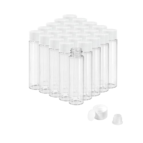 20ml Clear Glass Vials with Screw Caps and Plastic Stoppers, Small Liquid Sample Vial, Leak-Proof Vial, 25PCS(White Cap) - color: CLEAR, size: 20ml