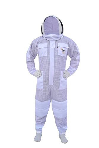 Professional 3 Layer Bee Suit with Fencing and Round Veil Ventilated Sting Proof Beekeeping Protective Suit with One Pair Bee Gloves, 2 Veils (White, Small) - size: Small