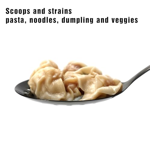 Black Stainless Steel Skimmer Spoon, Metal Slotted Spoon Strainer for Frying, Pasta, Vegetables, Dumplings, Wontons, Long Handle, Dishwasher Safe - color: Z-Black Skimmer