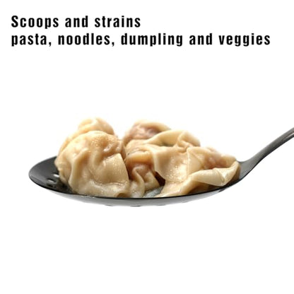 Black Stainless Steel Skimmer Spoon, Metal Slotted Spoon Strainer for Frying, Pasta, Vegetables, Dumplings, Wontons, Long Handle, Dishwasher Safe - color: Z-Black Skimmer