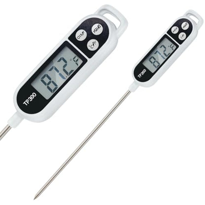 Digital Food Thermometer – Instant Read Meat Probe with LCD Display, °C/°F Switch, Long Stainless Steel Sensor for BBQ, Grill, Oven, Baking & Cooking Thermometer TP300 White - color: White