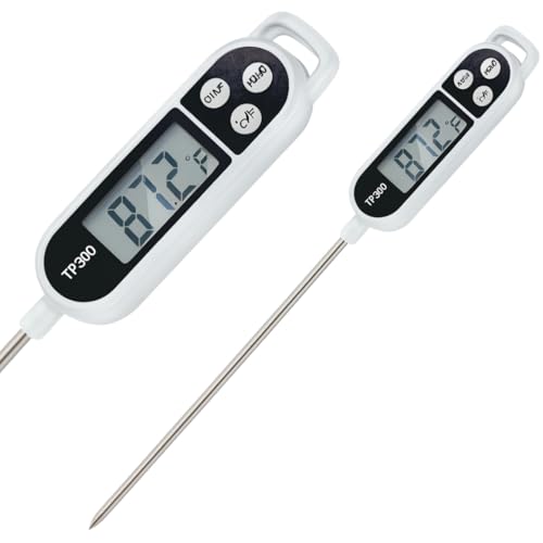 Digital Food Thermometer – Instant Read Meat Probe with LCD Display, °C/°F Switch, Long Stainless Steel Sensor for BBQ, Grill, Oven, Baking & Cooking Thermometer TP300 White - color: White