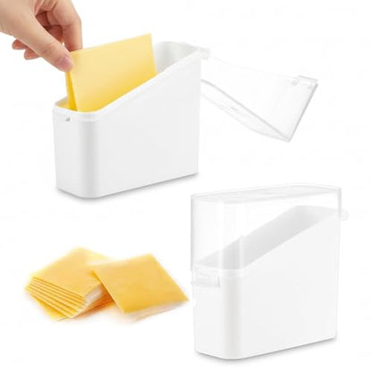 2-Pack Airtight Sliced Cheese Containers for Refrigerator, White Food Storage Holders with Clear Lids to Keep Cheese Fresh - Compact & Stackable