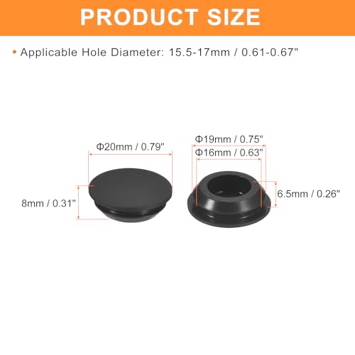uxcell 25Pcs Silicone Plugs, Rubber Round Snap in Locking Hole Plugs for 15.5-17mm Hole, Hole Stoppers Waterproof Hole Plug for Metal Tube, Furniture End Caps Inserts, Black - size: 15.5-17mm