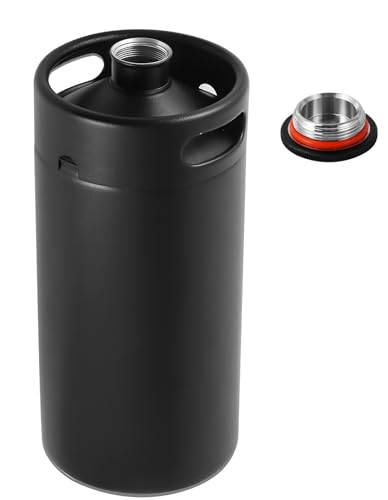 Stainless Steel Mini Keg Growler, 128oz Matte Black Mini Beer Keg, Carbonated Beer Growler Mini Kegerator with Non-Slip Keg Cap & Silicone Hose, Portable Beer Growler for Picnic Party