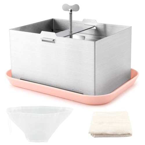 Tofu Press Stainless Steel with Presser Towel and Drip Tray, DIY Tofus Maker Kit for Homemade/Improved Tofus Flavor Texture, Versatile for Paneer and Cheese Press(SIZE:16 * 12 * 9cm)
