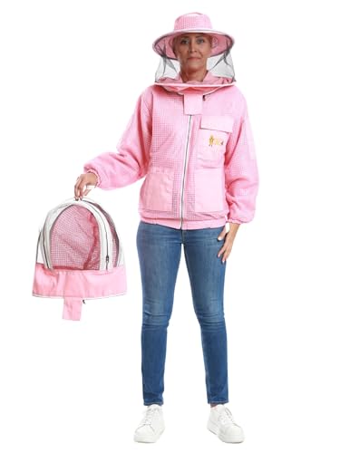 -- Beekeeping Fully Ventilated Jacket in Multi-Color with Round Veil (2XL, Pink with Two Veils) - color: Pink With Two Veils, size: XX-Large