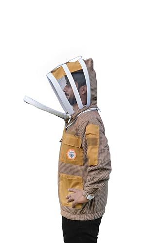 Beekeeping Jacket with Veil 3-Layer Ultra Ventilated Veil Fencing YKK Zippers Full Protection Suit Carrying Bag (BP-301-Brown)-3XL - color: Brown Fencing Veil, size: 3X-Large