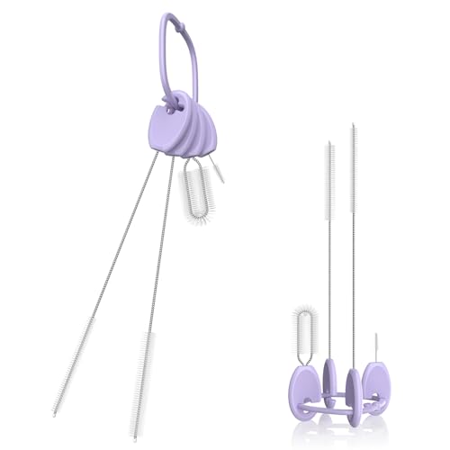 Straw Brush Set, 4 Piece Cleaner Kit with Standable Key Ring for Reusable Straws, Tumblers & Water Bottles – Designed for Kids & Adults, Purple - color: Purple, size: Standard Version（For Kids & Adults）