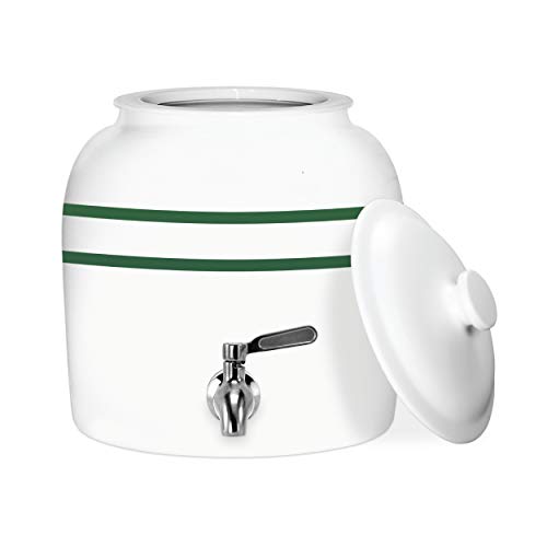 Geo Sports Porcelain Ceramic Crock Water Dispenser, Stainless Steel Faucet, Valve and Lid Included. Fits 3 to 5 Gallon Jugs (Green Stripe) - color: Green Stripes